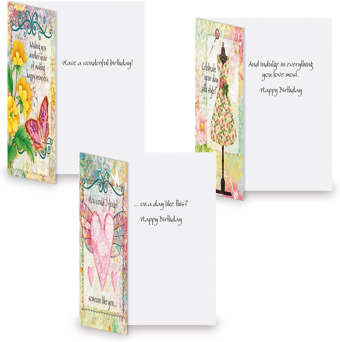 Current Joy Hall Dream On Happy Birthday Greeting Card Set - Value Pack of 20 Cards With White Envelopes, 10 Designs, Large 5" x 7" Assortment