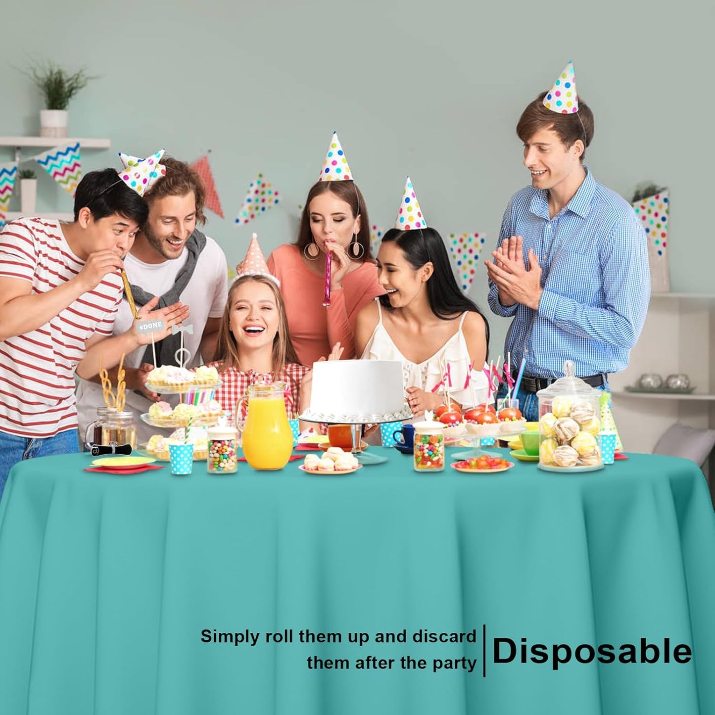 3 Pack Round Disposable Aqua Tablecloth, Aqua Plastic Table Cloths for Parties Disposable, 84x84 in Waterproof Camping Tablecloth for Birthday Party Baby Shower Picnic School