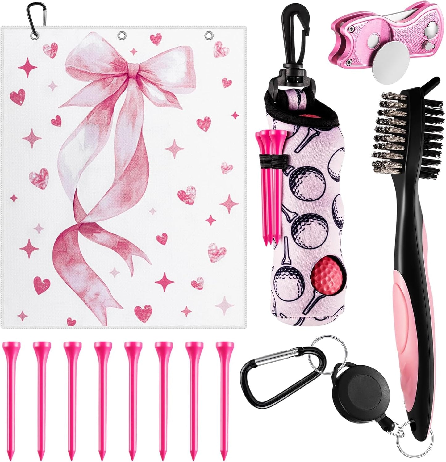 Liliful 12 Pcs Golf Accessories Kit, Include Golf Ball Bag with Hook Towel Tees Magnetic Ball Marker Divot Tool Cleaner Brush for Women Man Gifts