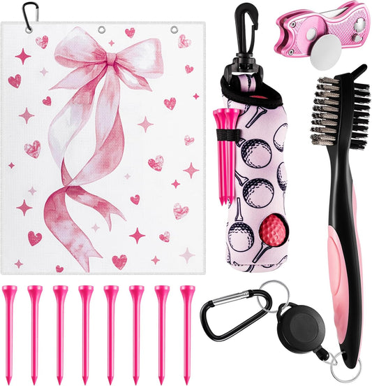 Liliful 12 Pcs Golf Accessories Kit, Include Golf Ball Bag with Hook Towel Tees Magnetic Ball Marker Divot Tool Cleaner Brush for Women Man Gifts