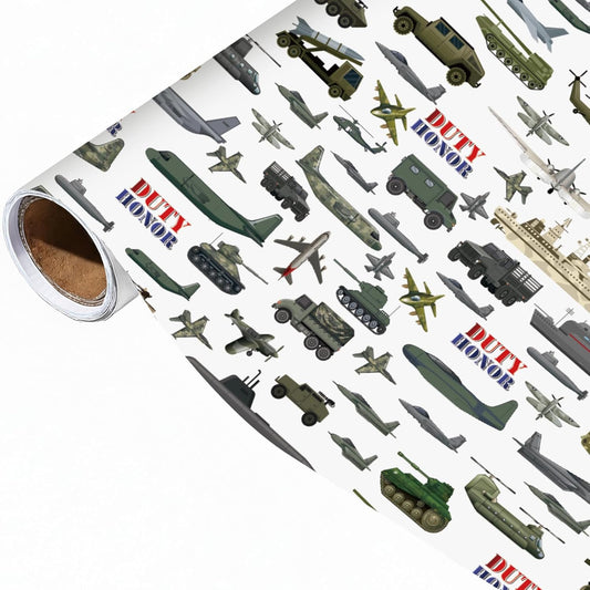 Military Wrapping Paper Roll - 17Inch x16.4Feet - Tank,Fighter Jet Boy Gift Wrap “DUTY HONOR” Design Gift Packing Paper for Military Parties,Birthday
