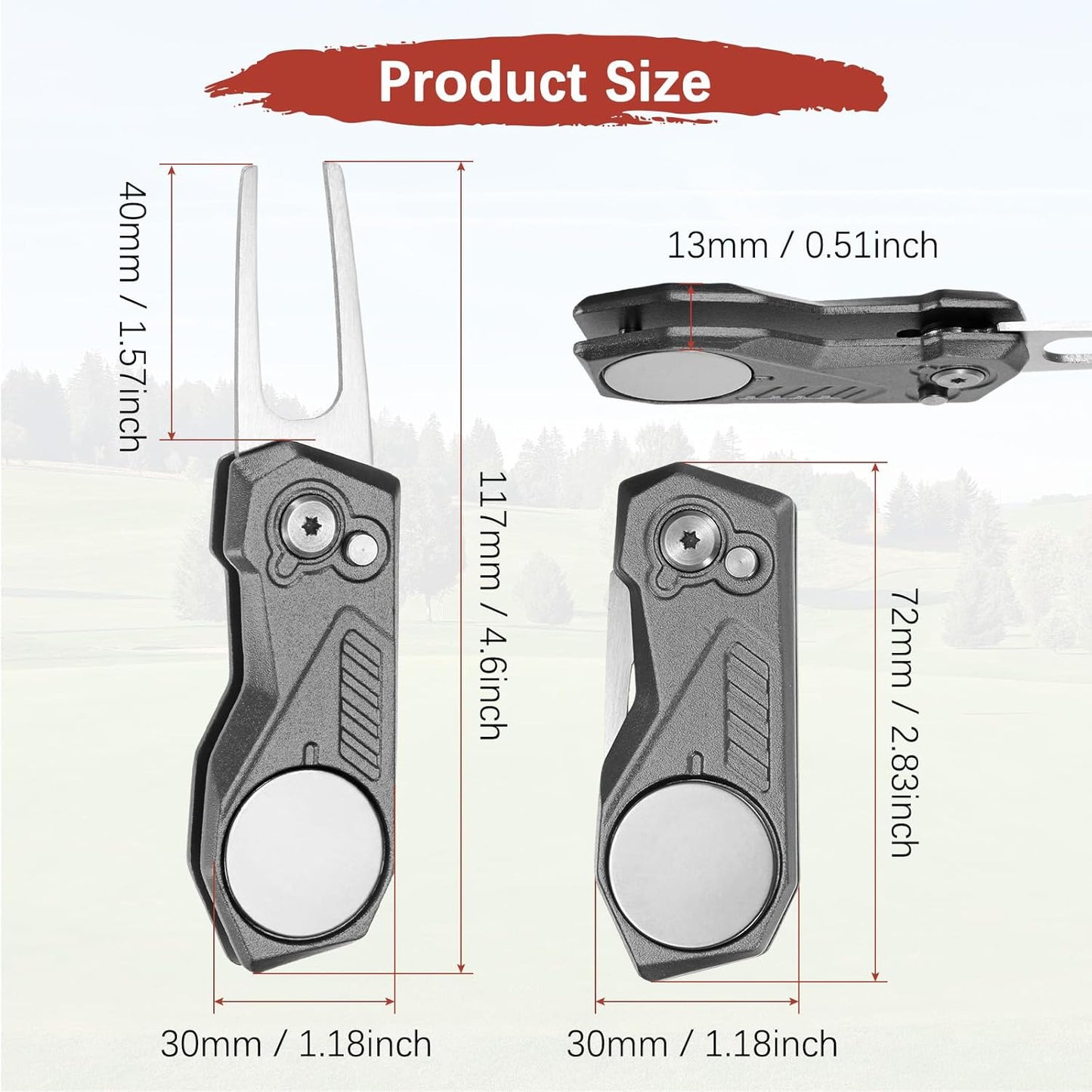 Golf Divot Repair Tool- Switch Foldable Divot Tool with Magnetic Ball Marker & Open Button Use for Golf Accessories