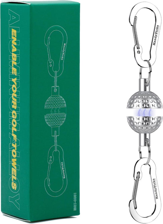 Handy Picks Magnetic Clip for Golf Towels, Original Mini Golf Ball Design, Industrial Neodymium Magnet for Strong Hold to Cart or Clubs, Essential Golf Accessory for Golf Lovers