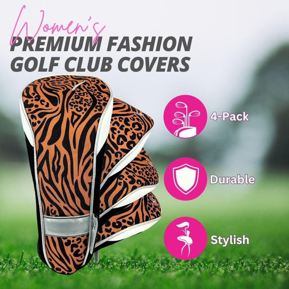 Taboo Fashions Monaco Golf Club Covers for Women - Numbered Golf Headcovers Set for Driver, Fairway and Hybrid Clubs - Weather Resistant, Pack of 4
