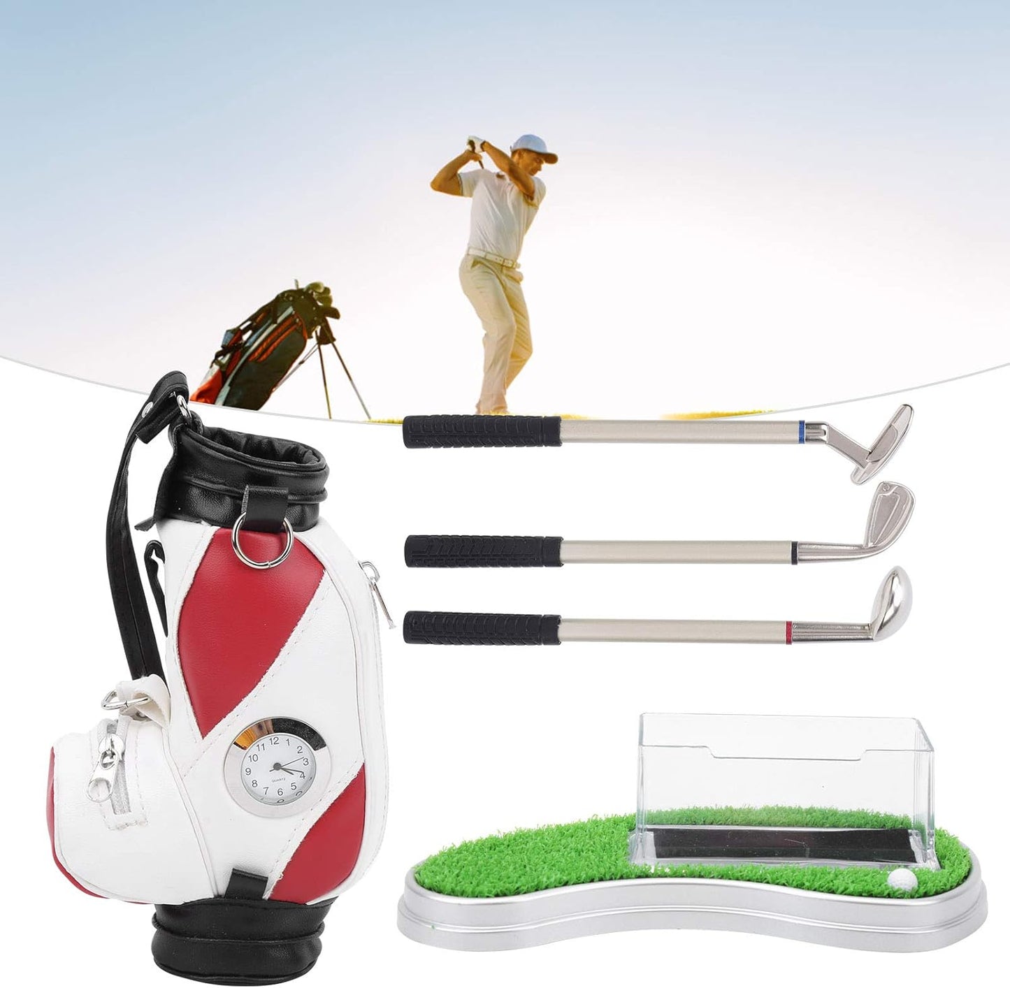 WBTY Bag Pen Holder with Clock Card Case Kit for Desk Decoration Golfer Fans