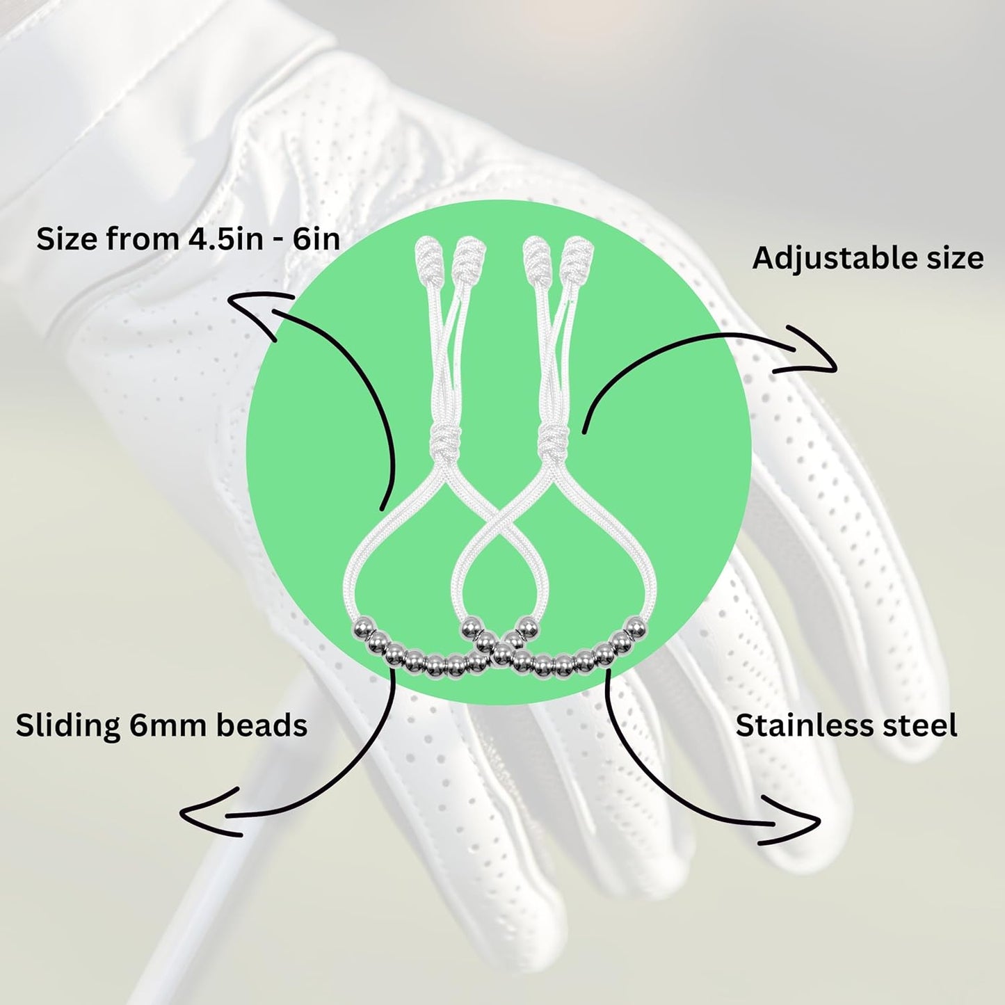 LAMIBEE Pack of 2 Golf Glove Bead Stroke Counter, 10 Stainless Steel Beads Score Counter for Gloves, Stroke Count Resizable Easy to Adjust Golf Round Scoring Tracker Accessory