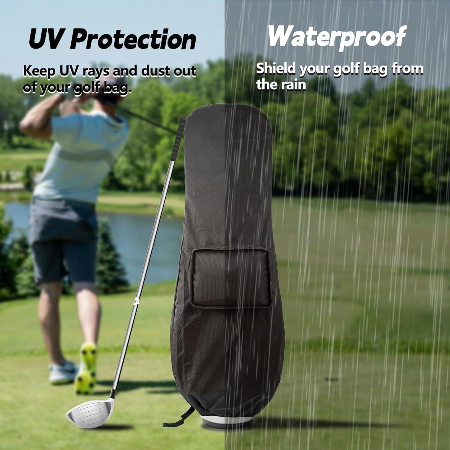 Golf Bag Travel Rain Cover,Golf Bag Rain Cover,Premium Waterproof Lightweight Foldable Easy-clean Durabale Dustproof Protection Traveling Club Covers Airplane Carts Travel Universal Fit