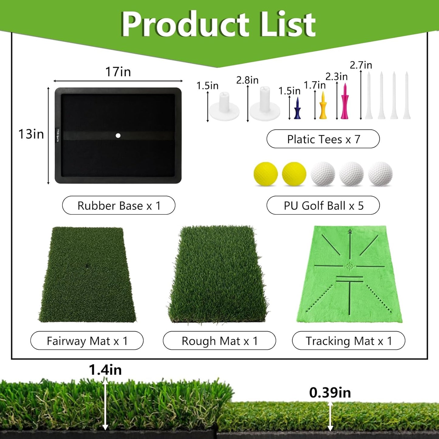 Golf Hitting Mats, Golf Mats Practice Outdoor Indoor, Tri Turf Chipping Mat Training Equipment – 3 Replaceable Pad with Instant Swing Path Feedback for Backyard/Driving Range - 13" x 17"