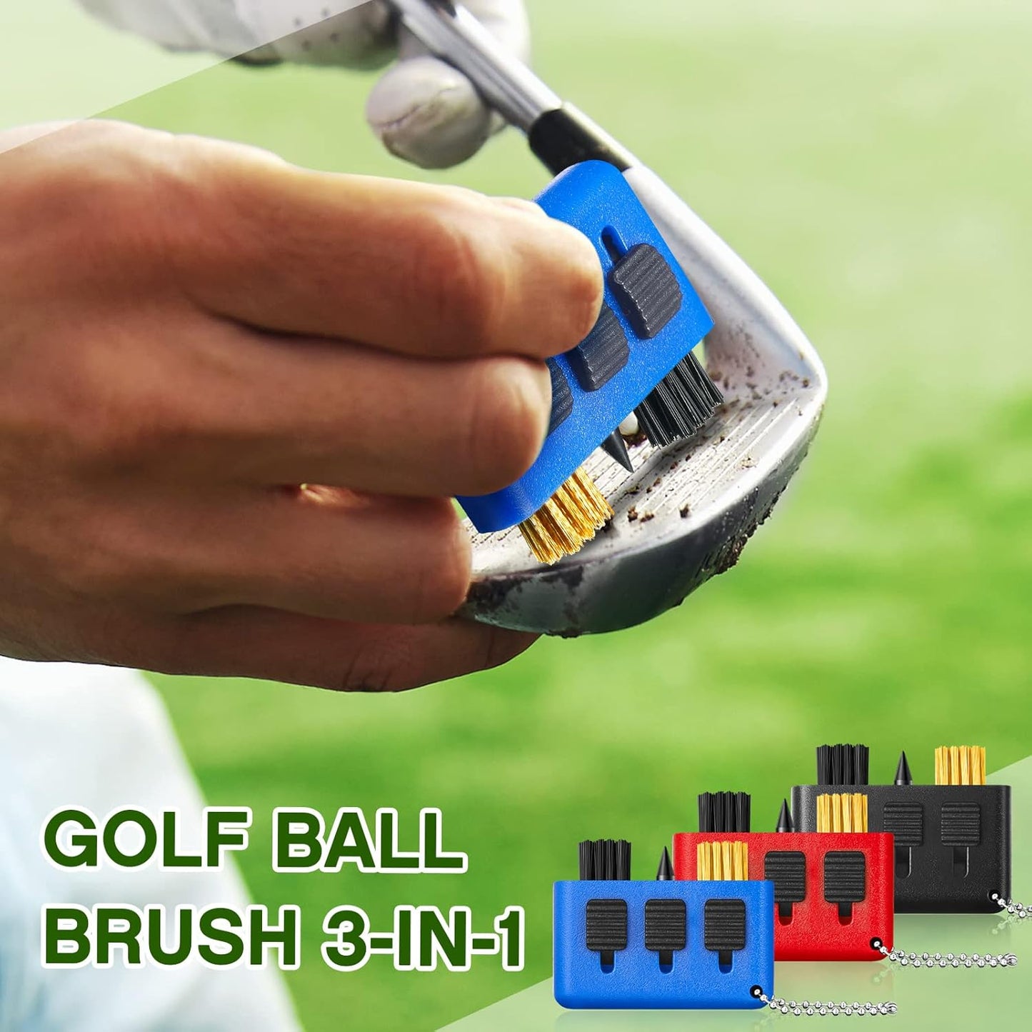 Nuanchu 10 Packs 3 in 1 Retractable Multiple Use Golf Club Cleaner Tool Portable Golf Club Brush Cleaning Kit with Groove Sharpening Tool, Pocket Size