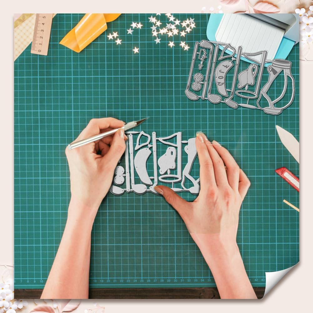 WADORN Golf Metal Cutting Dies, Golfing Theme Carbon Steel Cut Stencils for Scrapbooking Card Making Embossing Stencil Die Cuts Sport Theme Cutting Embossing Stencil for DIY Album Card Paper Craft
