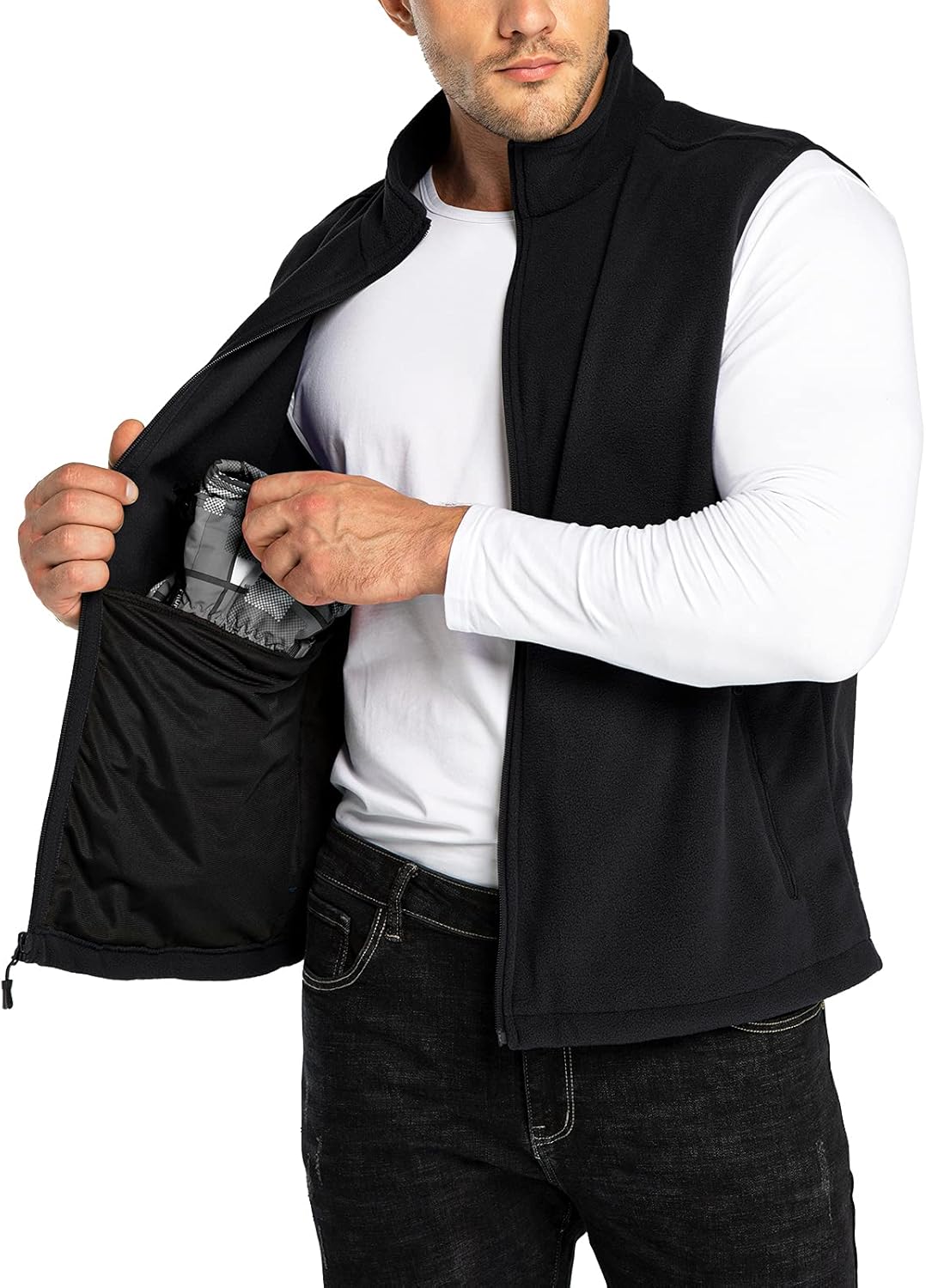 33,000ft Men's Fleece Vest, Lightweight Warm Zip Up Polar Vests Outerwear with Zipper Pockets, Sleeveless Jacket for Winter