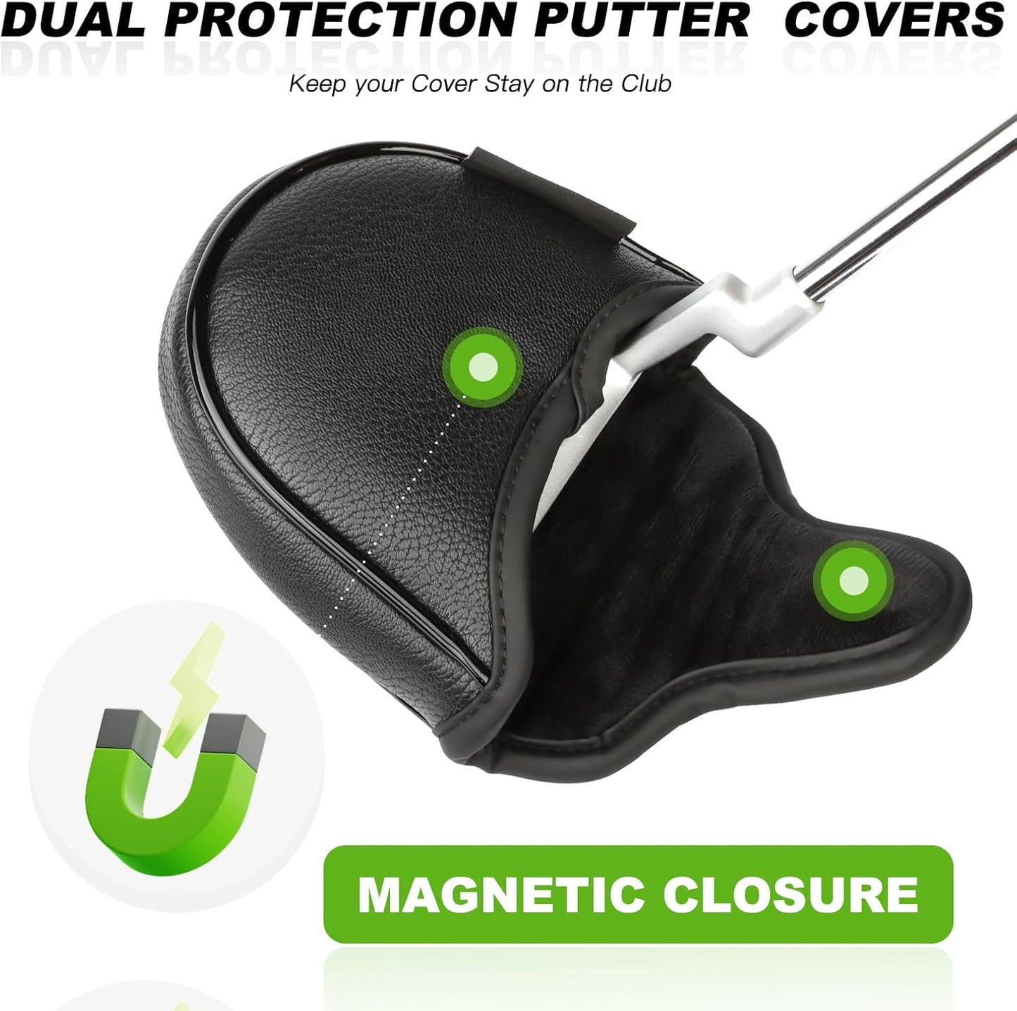 4pcs or 1pc Golf Club Head Covers for Woods, Driver, Fairway, Hybrid – Premium PU Leather with Interchangeable Tags & Magnetic Blade and Mallet Putter Covers