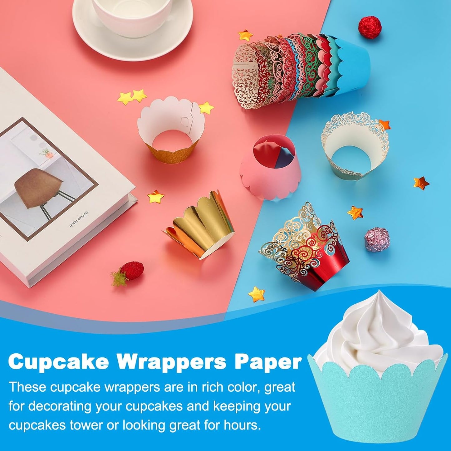 PATIKIL Cupcake Wrappers Paper, 50 Pack Baking Cups Standard Wave Decoration for Anniversary Birthday Weddings and Parties, Dark Blue