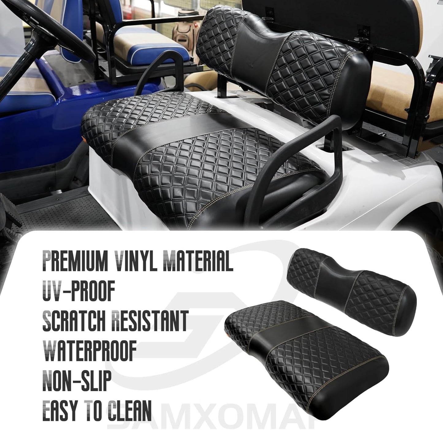 Golf Cart Seat Covers for EZGO RXV 2008 Up Front OEM Universal Seat Cushion, Marine Grade Vinyl Leather EZGO RXV Seat Covers/Easy to Install-Black (2PCS)