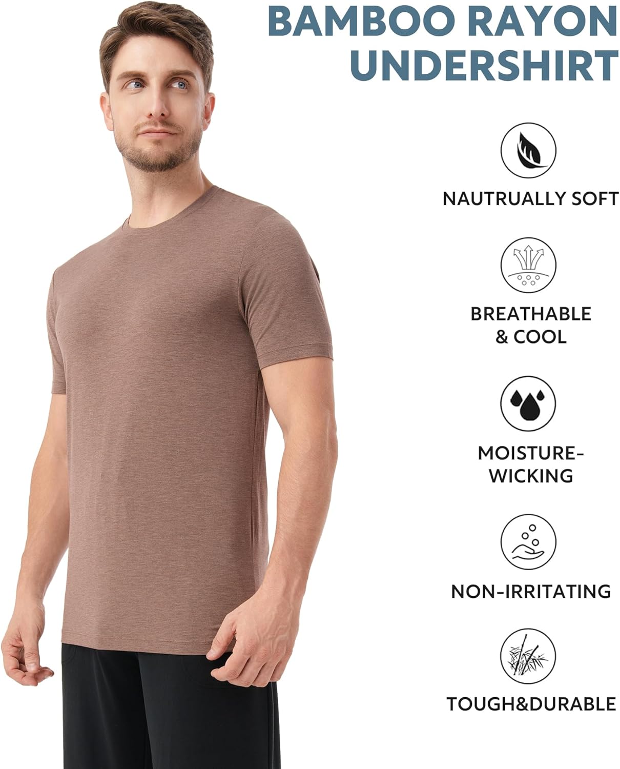 DAVID ARCHY Men's Undershirt Bamboo Rayon Moisture-Wicking Crewneck T-Shirts Stretch Tees for Men, 3 or 5 Pack