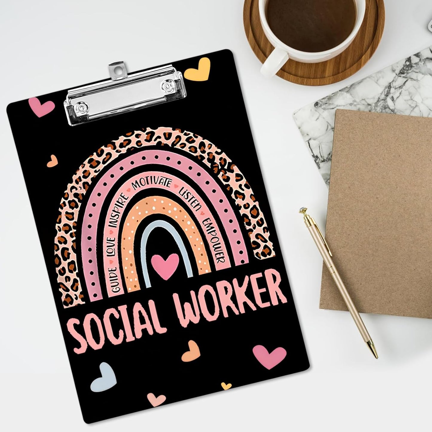 Plastic A4 Clipboards, Cute Fashion Clipboard Decorative, 12.2" x 8.7" Standard A4 Size Clipboards, Plastic Acrylic Clipboard for Teacher, Social Worker, Students,Women, Office Supplies(Social Worker)