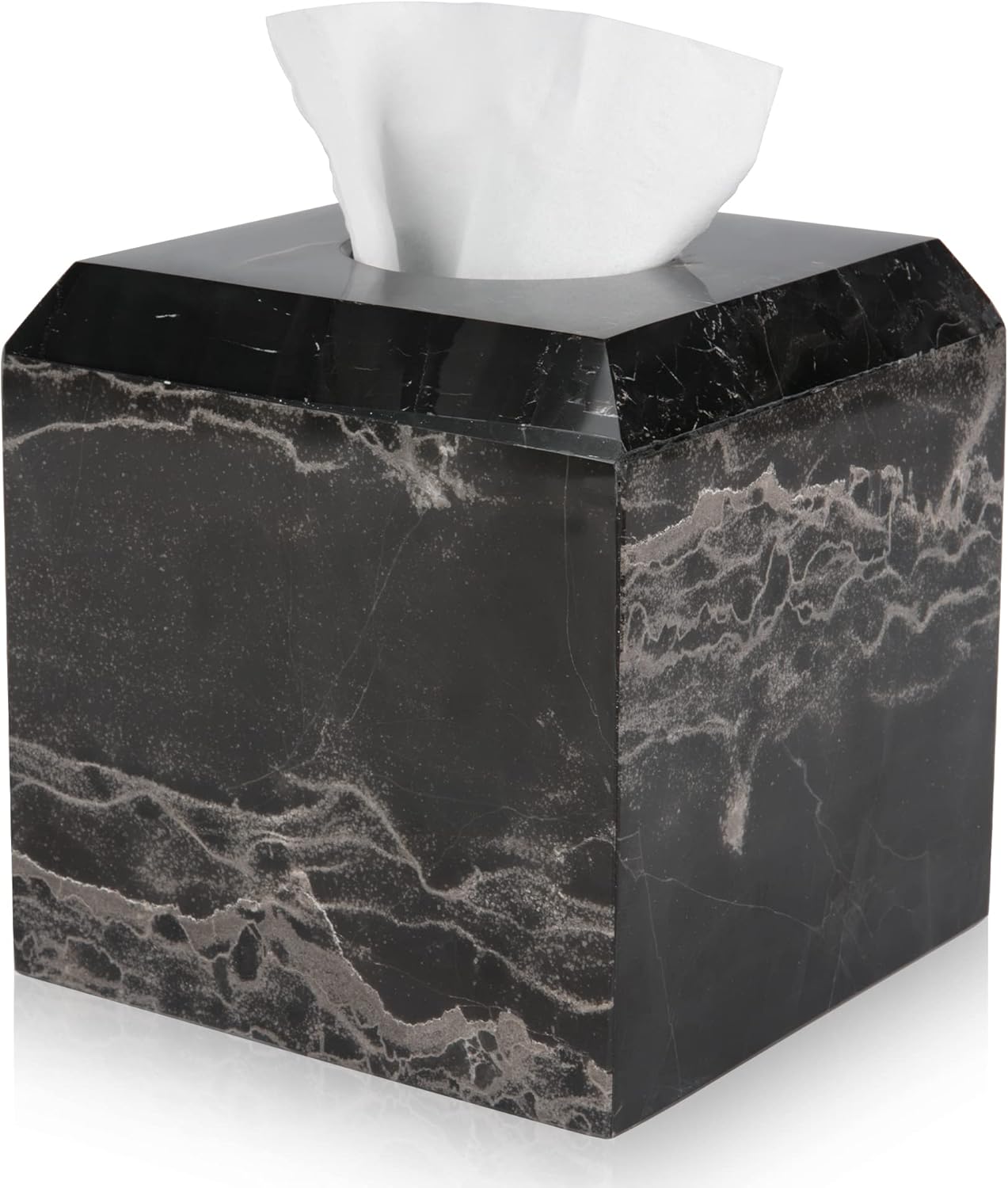 WORHE Tissue Box Cover Italy Natural Marble Heavy Duty Square Facial Toilet Paper Holder for Bathroom Living Room Bedroom Dresser Kitchen Minimalistic Office Home Decor Black (WH013)