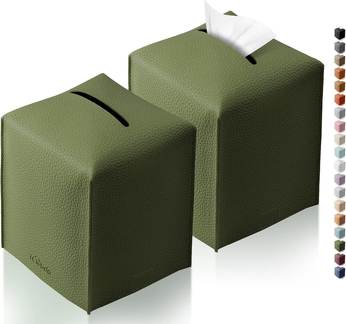 Tissue Box Cover for PU Leather, Modern Simple Solid Color Holder Square Tissue Bag, Ideal for Bathrooms,Office,Car,Nightstand,Outdoor Tent,Dining Table,5"X5"X5", Double Green