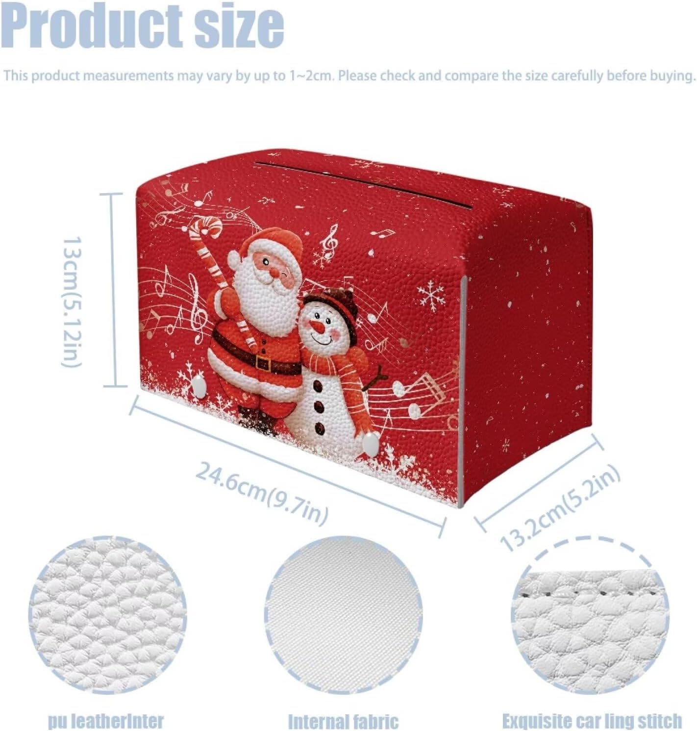 Red Tissue Box Cover Christmas Santa & Snowman Tissue Cover Xmas Home Decor Waterproof Leather Facial Paper Box Holder for Desk Bathroom Vanity Countertop