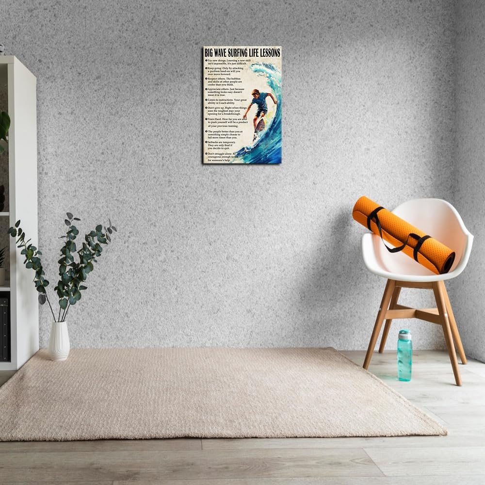Strofupp Surfing Poster Framed Motivational Quotes Prints Vintage Surf Wall Art Life Lessons Pictures Canvas Artwork 12x18 inches