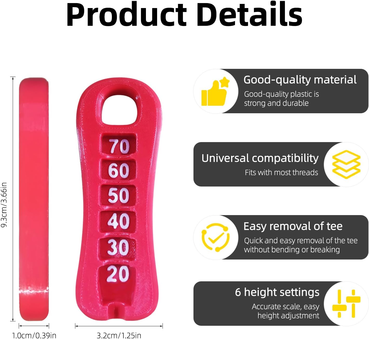 K TOMOTO Golf Tee Height Tool, Precision Golf Tee Elevator for 20-70mm, Golf Tee Height Setter with Measuring Guide, 3D Printed Lightweight Golf Training Equipment for Consistent Swing Accuracy