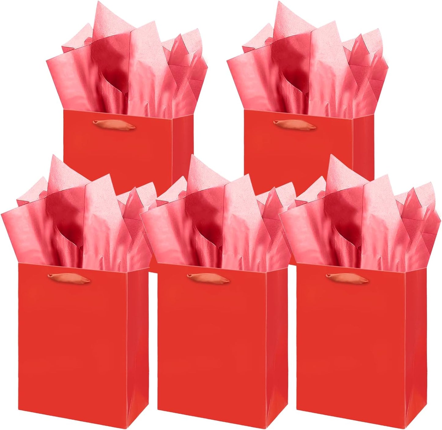 Gcardist Red Gift Bags with Tissue Paper for Wedding, Birthday, Party Supplies-7.9"x4.3"x9.6" Medium Size Cardboard Gift Bags（5pcs Bags +10pcs Tissue Paper ）
