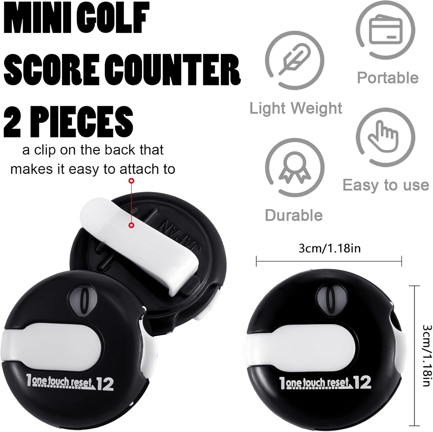 Weewooday 2 Pieces Golf Score Counter Golf Stroke Counter Golf Counter Clicker with One Touch Reset for Golf Game Scorekeeper Outdoor Activities Sport (Black)