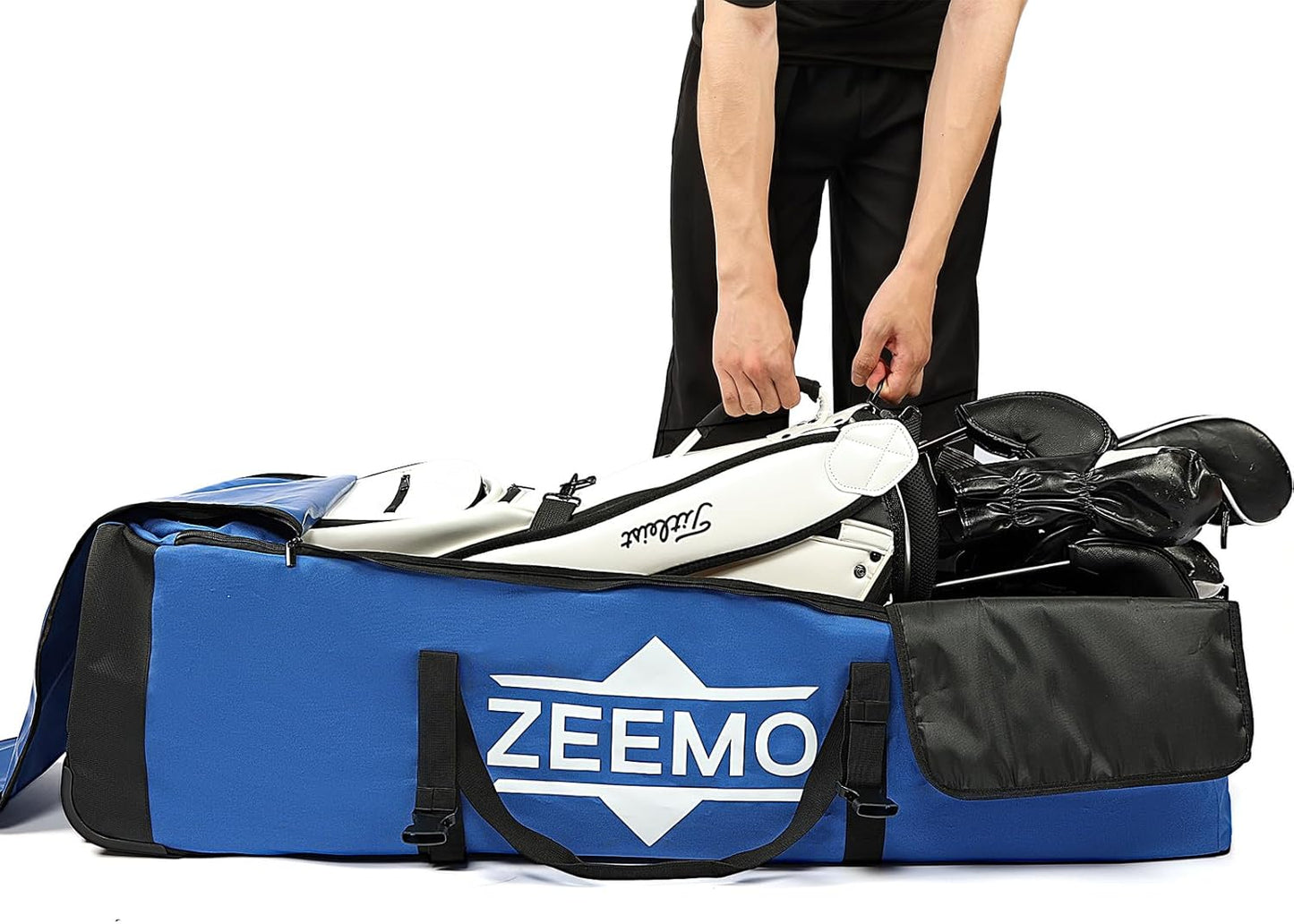 ZEEMO Golf Travel Bag, Full-Open Protective & Wheeled Airline-Approved Case for Clubs, Cart&StandBag, Soft-Sided Waterproof Cover Made of Heavy Duty Oxford