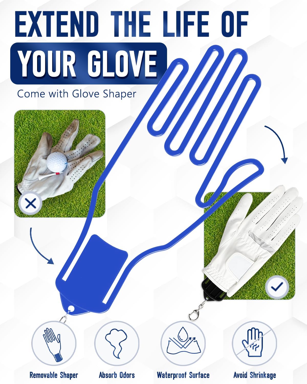Active Carbon Fabric Odor - Absorbing Golf Glove Holder Case with Glove Shaper - Fits Golf Club Bag, Multifunctional Golf Organizer for Phone, Tees, Divot Tool, Golf Gifts for Men & Women