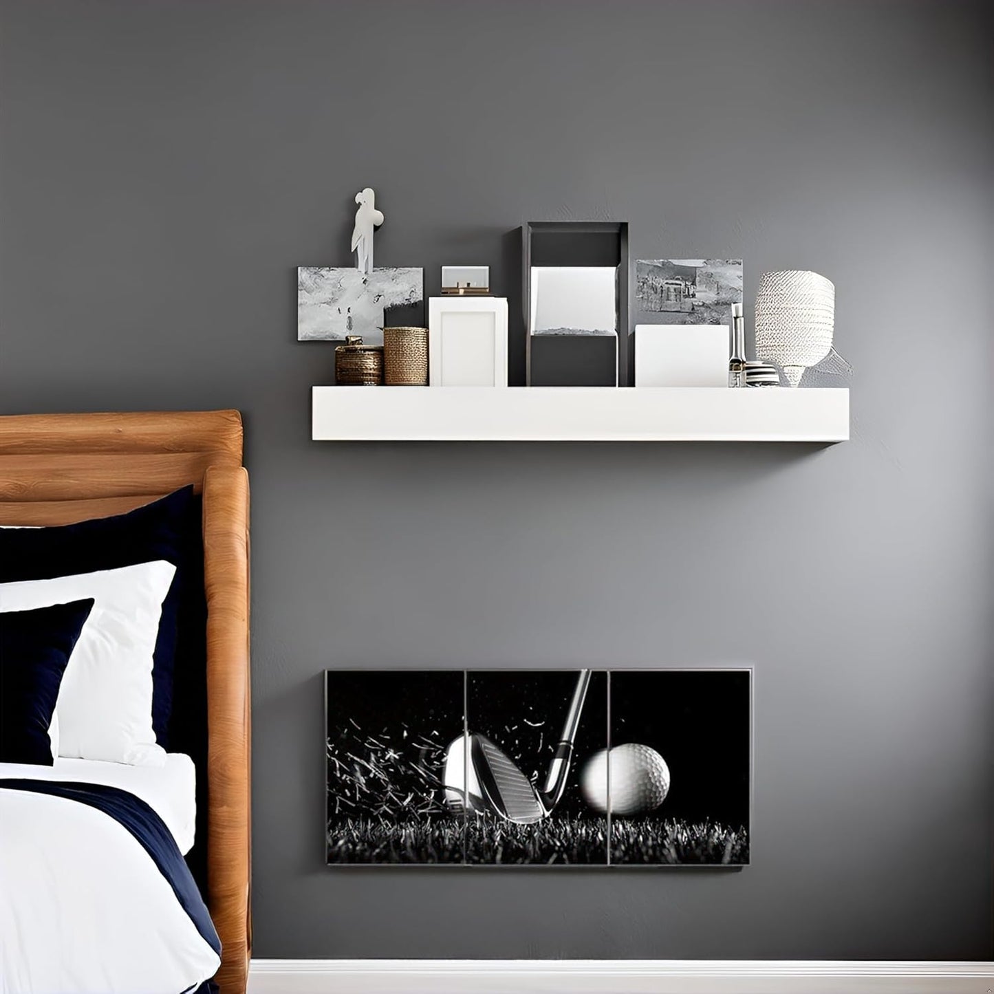 TAOMI Golf Course Sport Fan Boy's Bedroom Gym Black Artwork 3 Pieces Black and White Canvas Wall Art Golf Pictures for Man Cave Sport Home Wall Décor Frame 12x16inch Minimalist