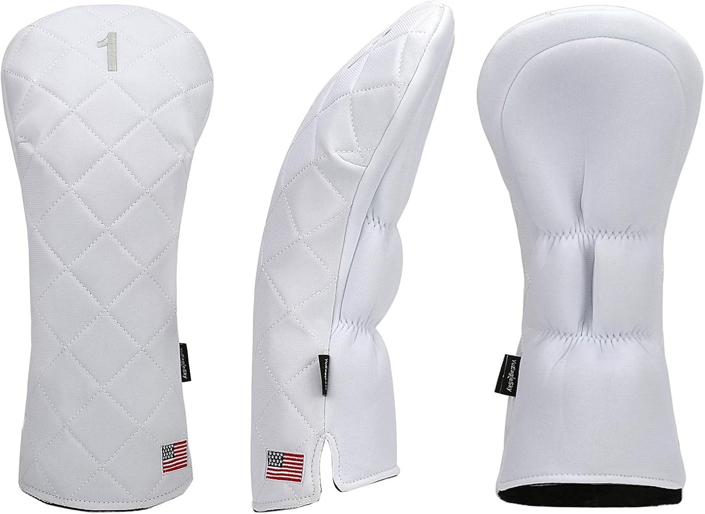 Golf Head Covers Driver Fairway #3#5 Hybrid USA Flag for Club Men Women, (Black or White)