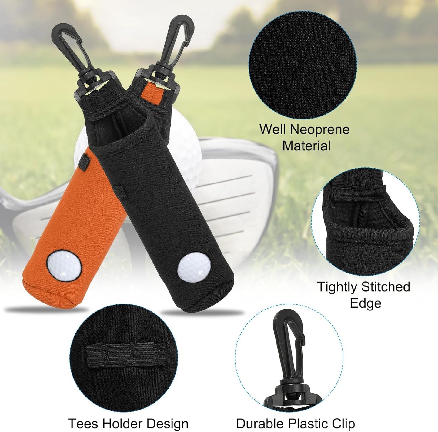 PATIKIL Golf Ball Carry Bag Golf Tee Holder Pouch Portable Neoprene Golf Ball Holder with Clip for Men and Women