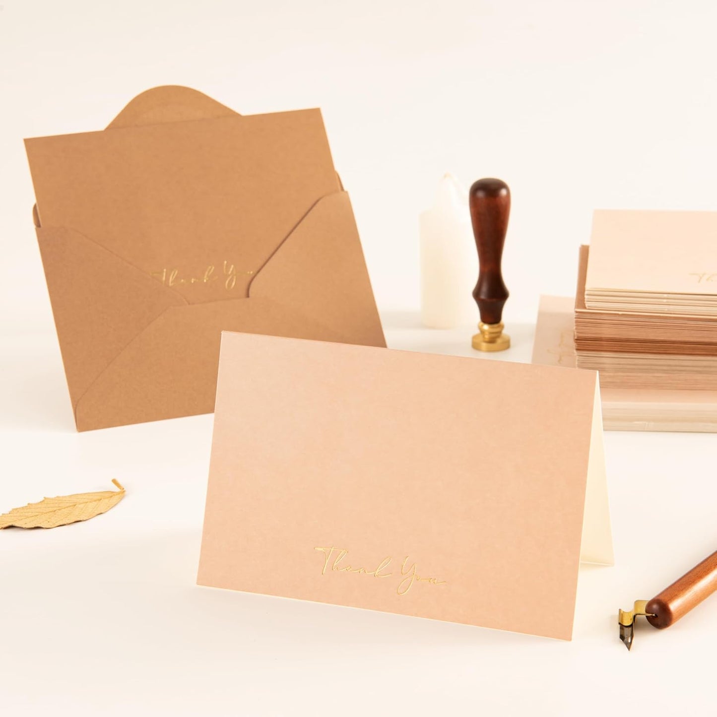 Crisky Neuttral Brown Thank You Cards with Envelopes & Stickers， 25 Pack Bridal Shower Graduation Thank You Cards Small Business, Wedding Baby Shower Birthday Funeral Notes Bulk