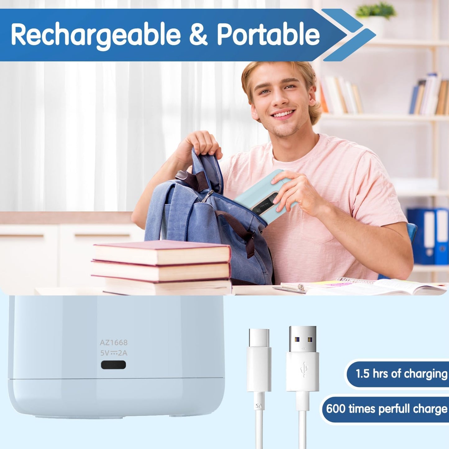 Deli Electric Pencil Sharpener - Fully Automatic, Hands-Free, Rechargeable for 6.9-12mm Pencils - Home & Classroom - Blue