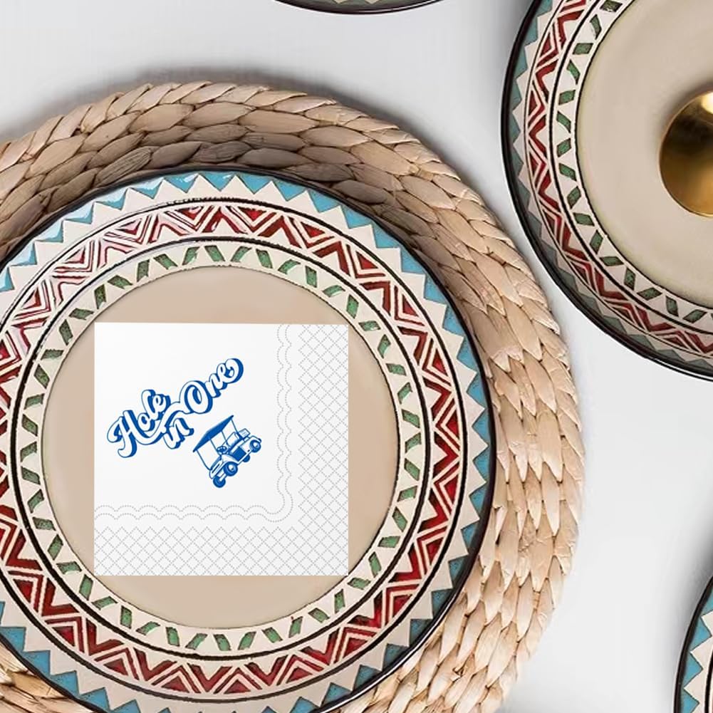 SharkBliss Golf Cocktail Napkins, Hole in One First Birthday Disposable Paper Cocktail Beverage Napkins for Baby Boy Girl 1st Birthday Party Table Decor 2-Ply, 5x5" (50, Hole in One)