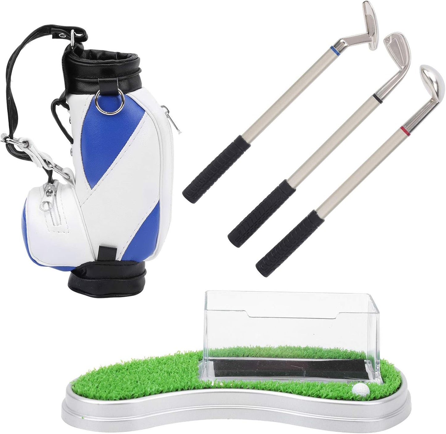 Alomejor Office Desk Golf Bag Pencil Holder with Golf Pens Business Card Box Base for Golf Souvenirs Gifts