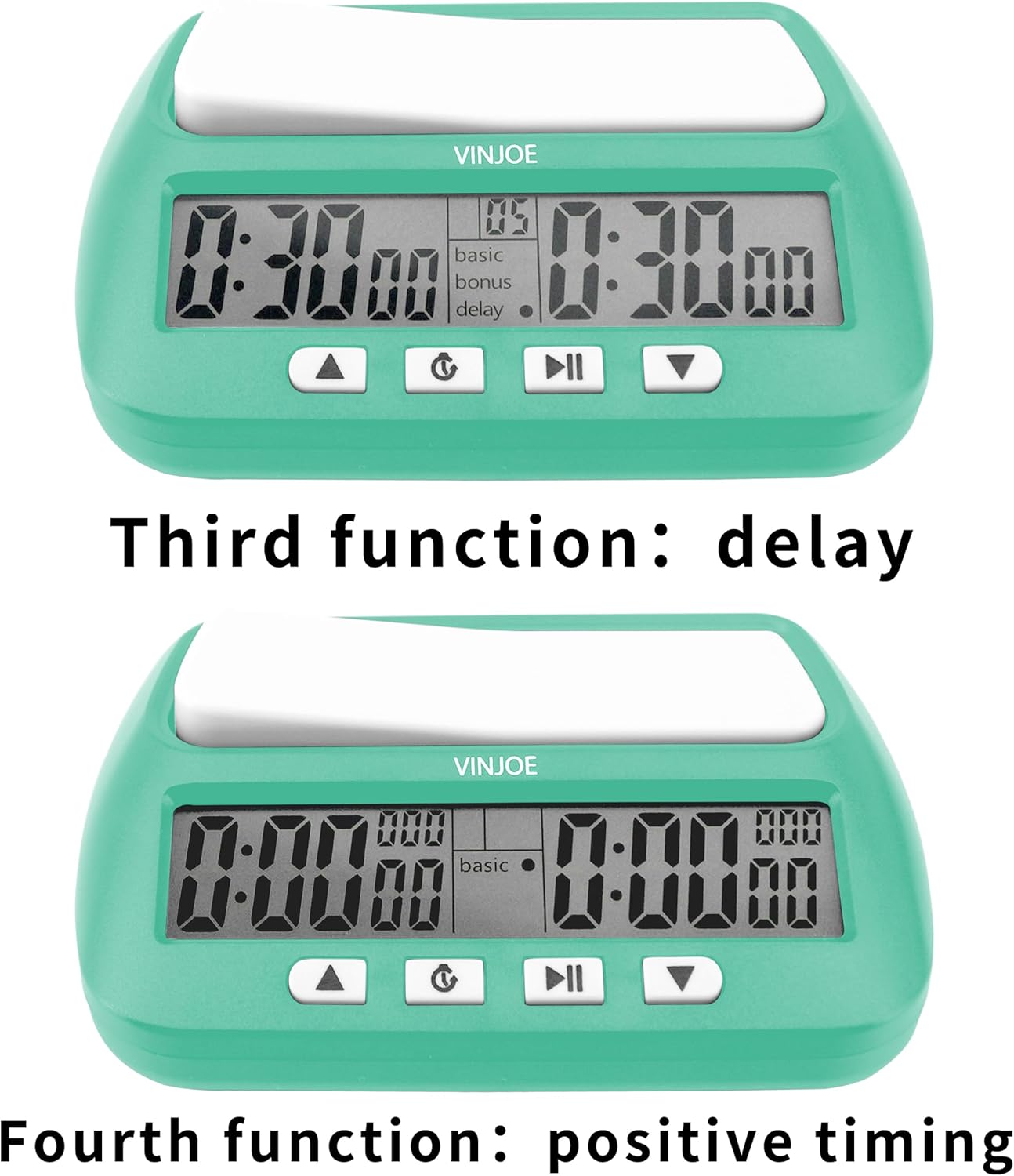 VINJOE Chess Clock Digital Chess Timer Professional for Board Games,Portable Digital Chess Clock & Game Timer with Basic,Bonus,Delay and Positive Time Features Best Gifts for Christmas (Green)
