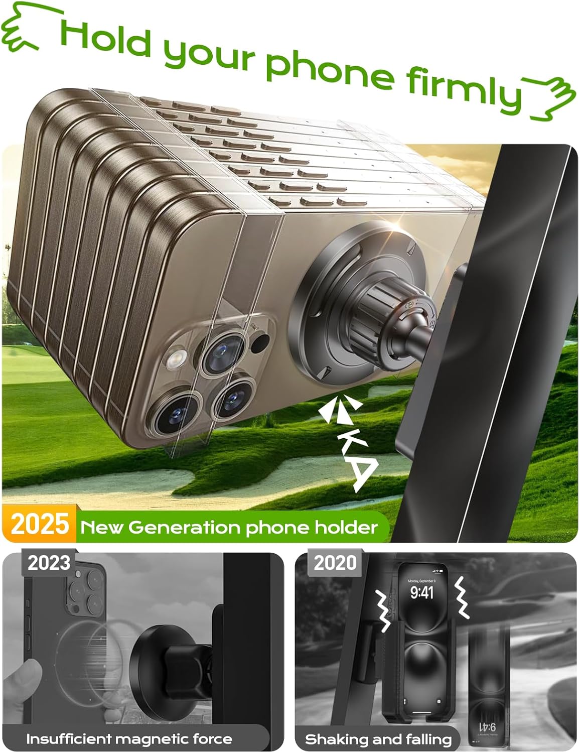 N56 Magnetic Golf Cart Phone Holder Mount Compatible With MagSafe for iPhone 17-12 Pro Max Plus Fits Club Car, EZGO, Yamaha, Icon, Golf Cart Accessories Gift for Men Women Business Partner Friend