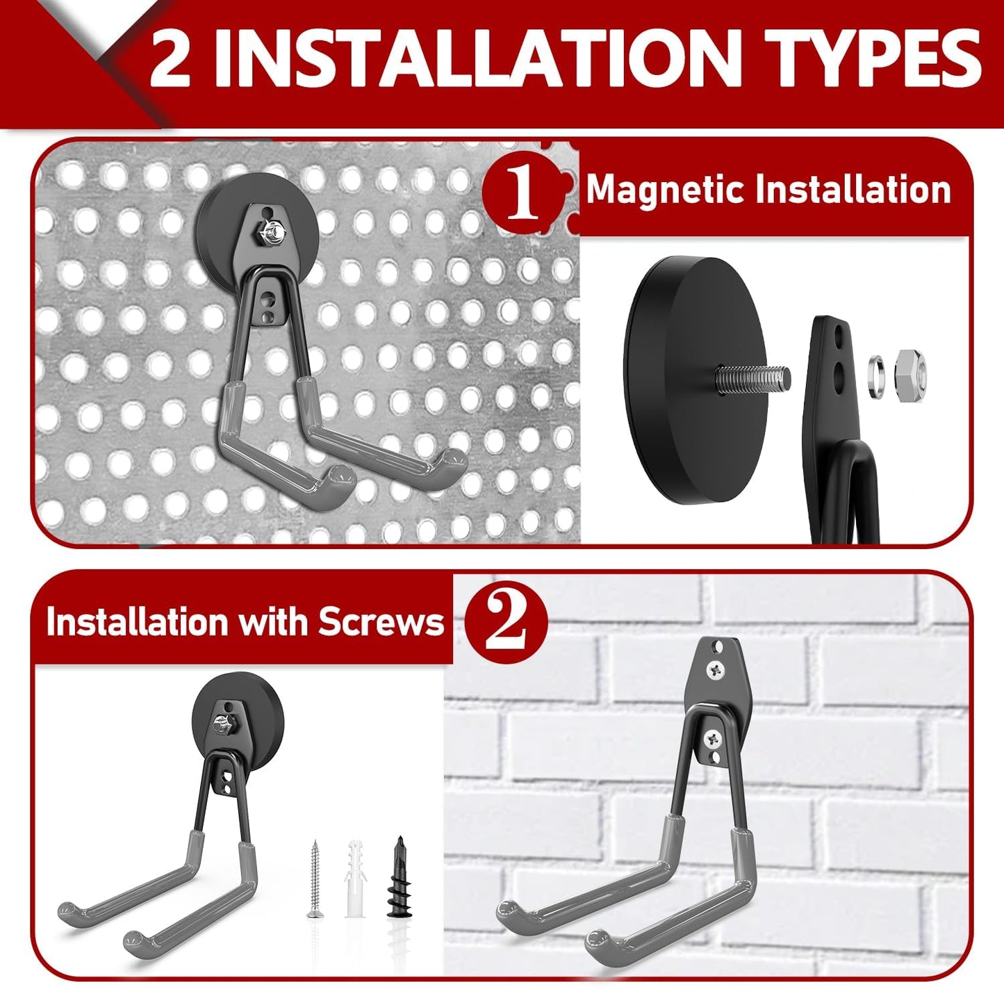 3-H Heavy Duty Magnet Garage Hooks 4 Pack, Extra Large Strong Magnetic Hooks for Hanging Cordless Power Drill, Utility Magnetic Tool Holder for Metal Cabinet, Steel Pegboard, Toolbox, Garage(Grey)
