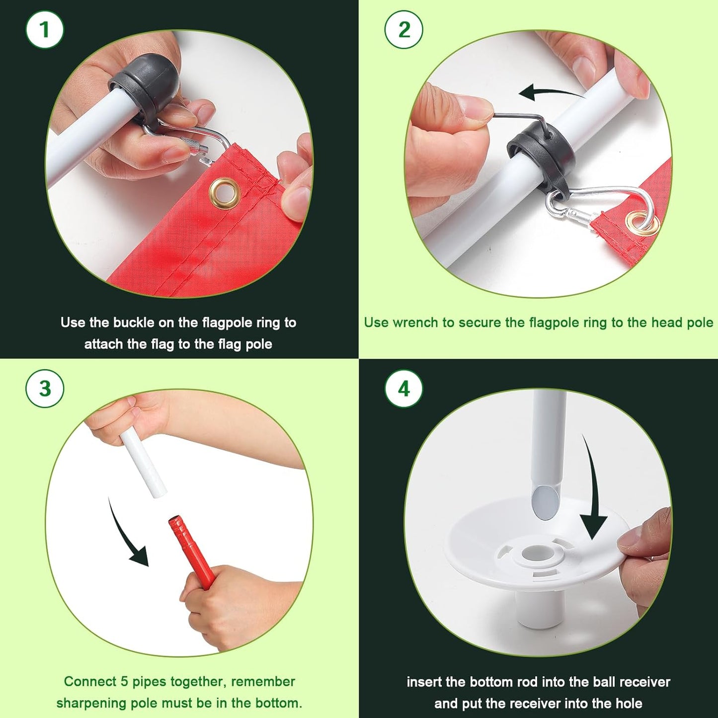 Golf Flagstick 6ft, Double-Side American Flag for Putting Green, Portable 5-Section Design for Backyard Practice, Golf Pin USA Flag for Driving Range