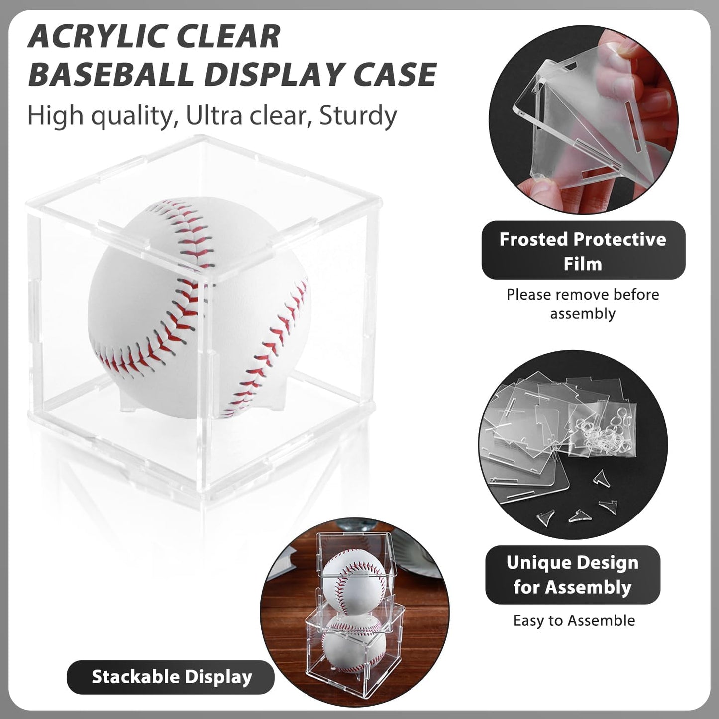 2 Pack Assembled Baseball Display Case, UV-Blocking Acrylic Baseball Holder Display Case, 3.2 Inch Cube Clear Softball Holder Box, Signed Baseballs Protector for Collectibles, Memorabilia, Tennis Ball