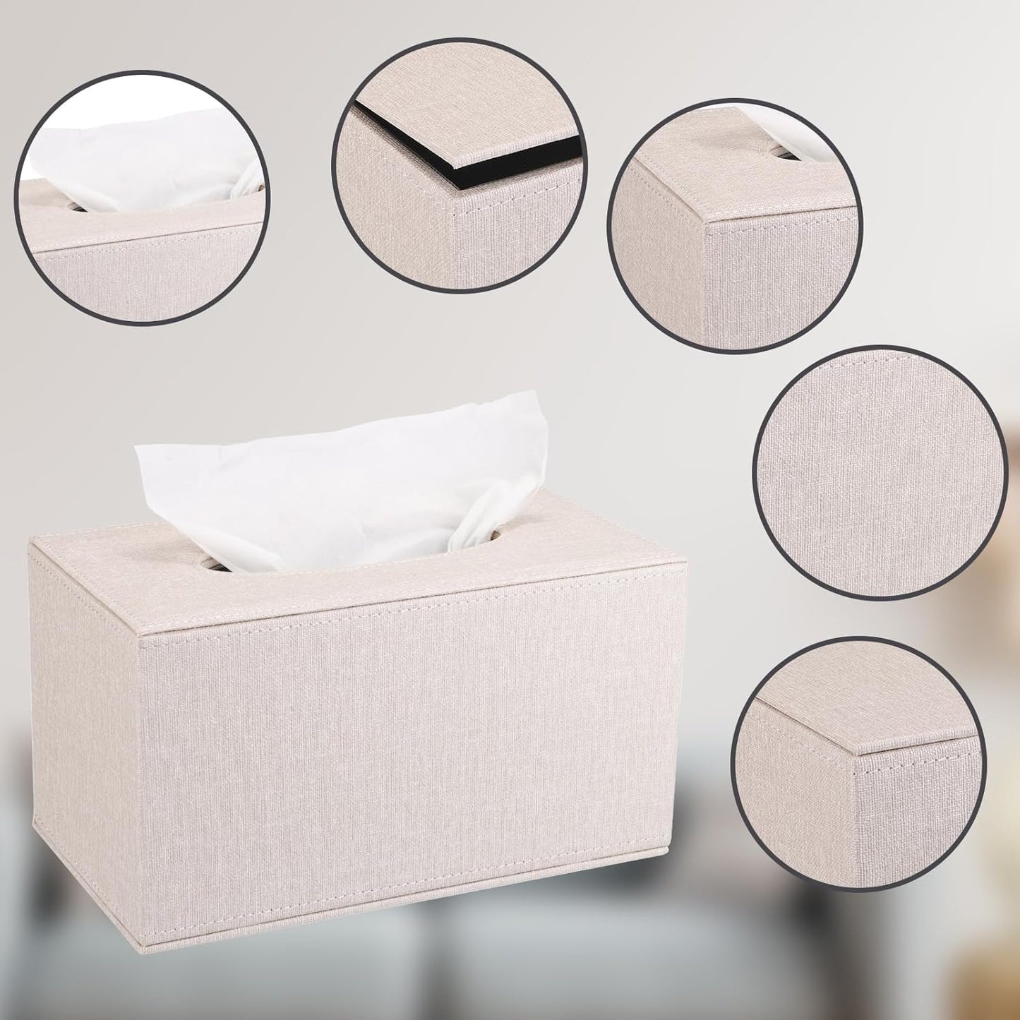 Sumnacon Tissue Box Cover Rectangular Tissue Box Holder Linen Tissue Box with Magnetic Bottom Decorative Beige Tissue Box for Bathroom Toilet Living Room Table Desk Office Car, Large