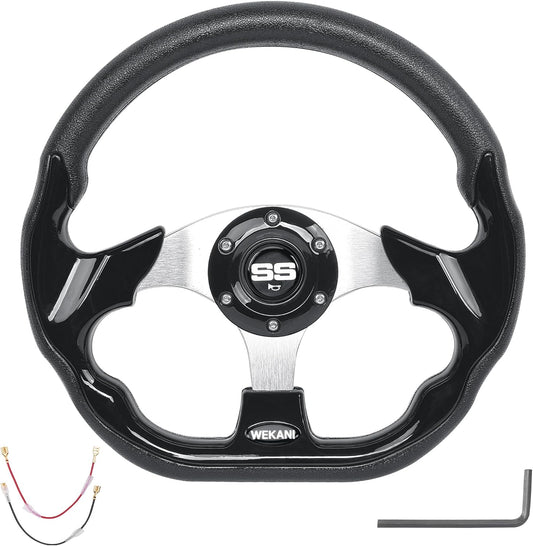 D Golf Cart 12.5 Inch Steering Wheel,For Club Car EZGO Yamaha Golf Cart,with Car Horn Button,Cool racing steering wheel black