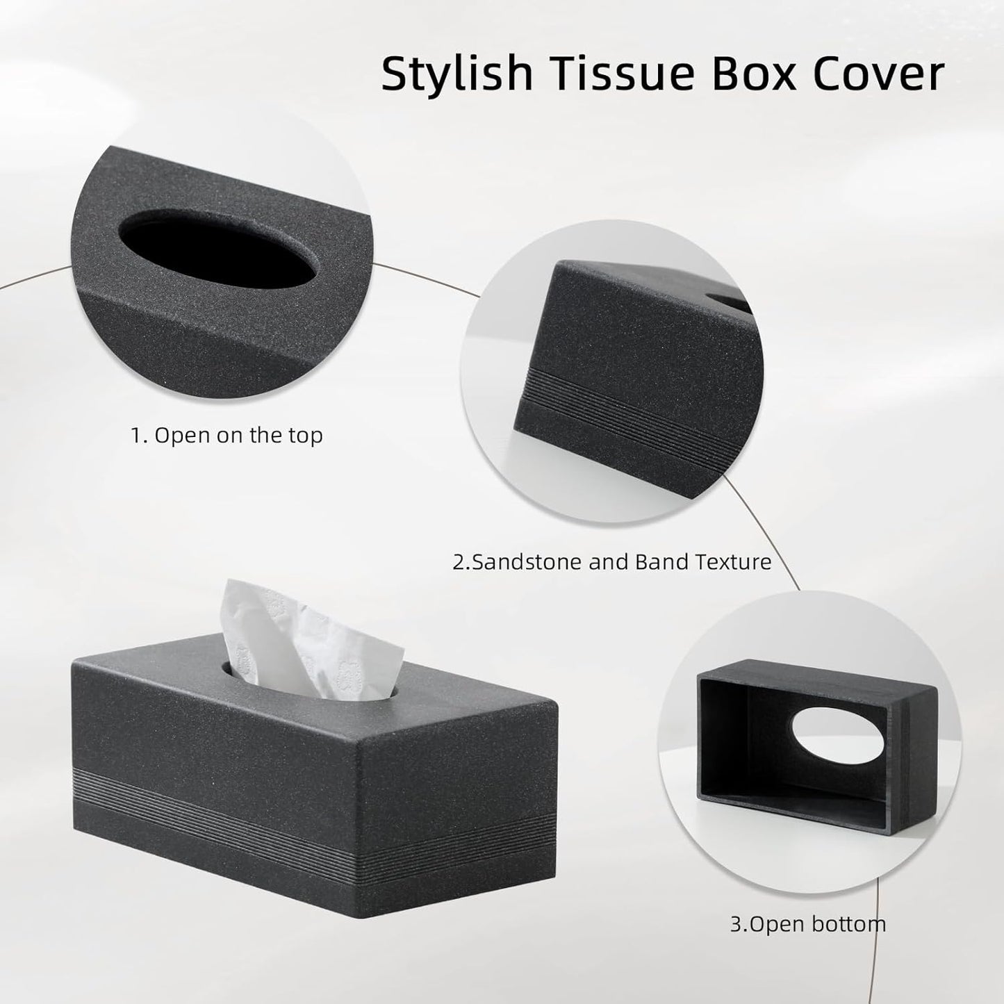 Tissue Box Cover Rectangle, Resin Facial Tissues Holder Covers RectangularToilet Paper Holder Case Dispenser Home Decorative for Bathroom Kitchen Bedroom Living Room Office (Black)
