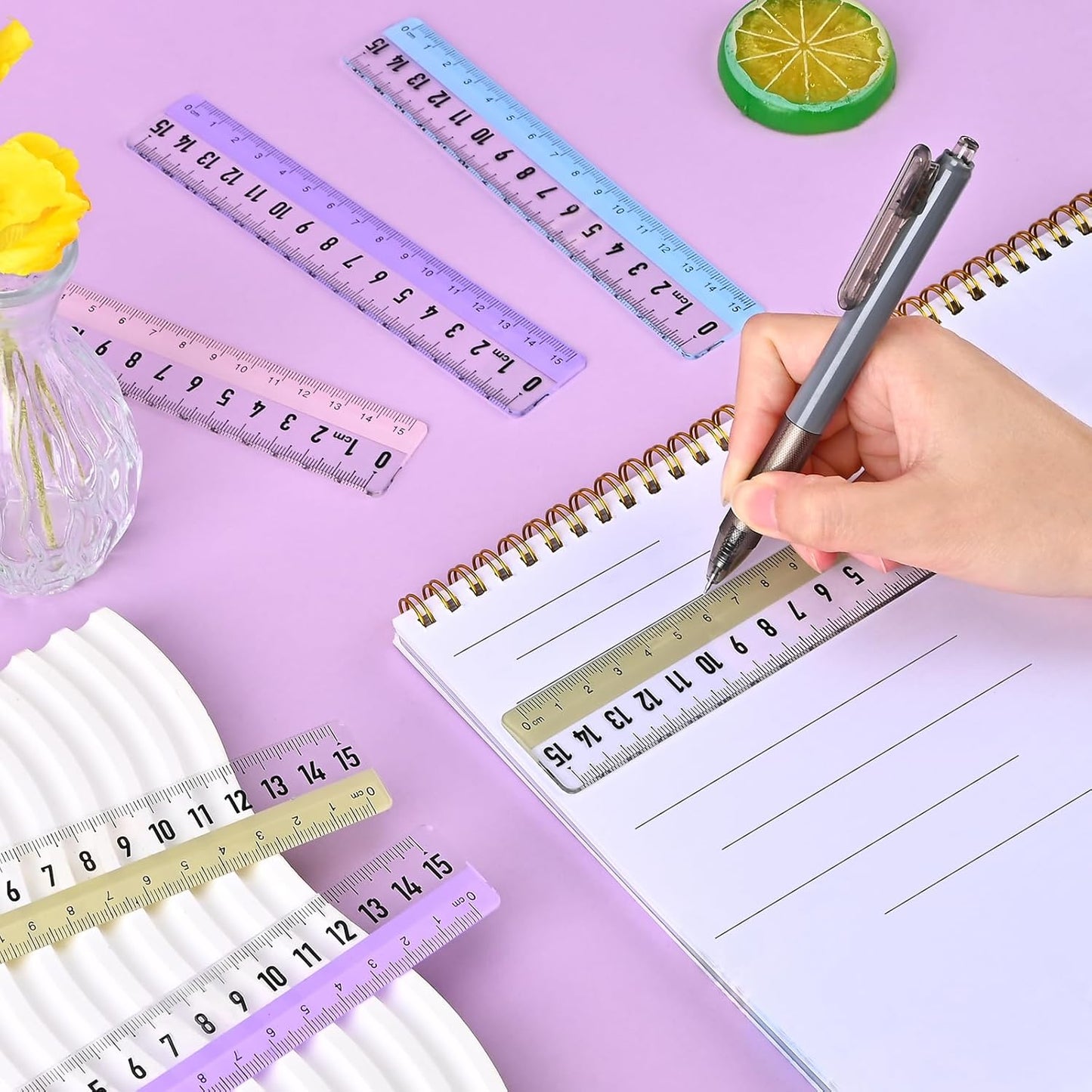 BAYTORY 8 Pcs Plastic Rulers 15 CM, Small Acrylic Ruler, Measuring Drafting Tools, Bulk Rulers with Centimeters for School Home Office (Clear)