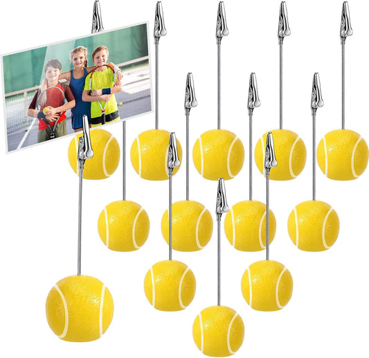 Jetec 12 Pcs Resin Sports Ball Base Memo Clips with Alligator Wire Table Number Card Place Holders Photo Stand for Office Menu Wedding Party Events Decoration (Tennis)