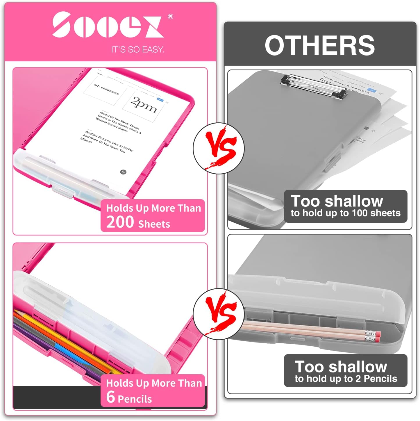 Sooez Clipboards with Storage, High Capacity Clip Boards 8.5x11 with Storage, Heavy Duty Nursing Clipboard Folder, Plastic Clipboard with Pen Holder for Women Teachers Work, School & Office Supplies