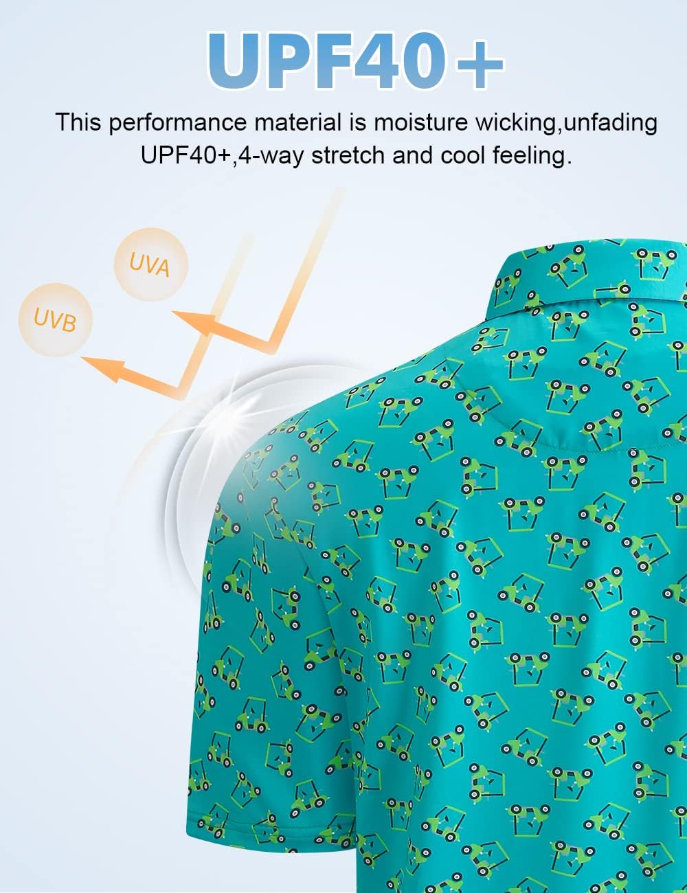 Hodaweisolp Golf Shirts for Men Dry Fit Print Moisture Wicking Performance Short Sleeve Polo Shirt