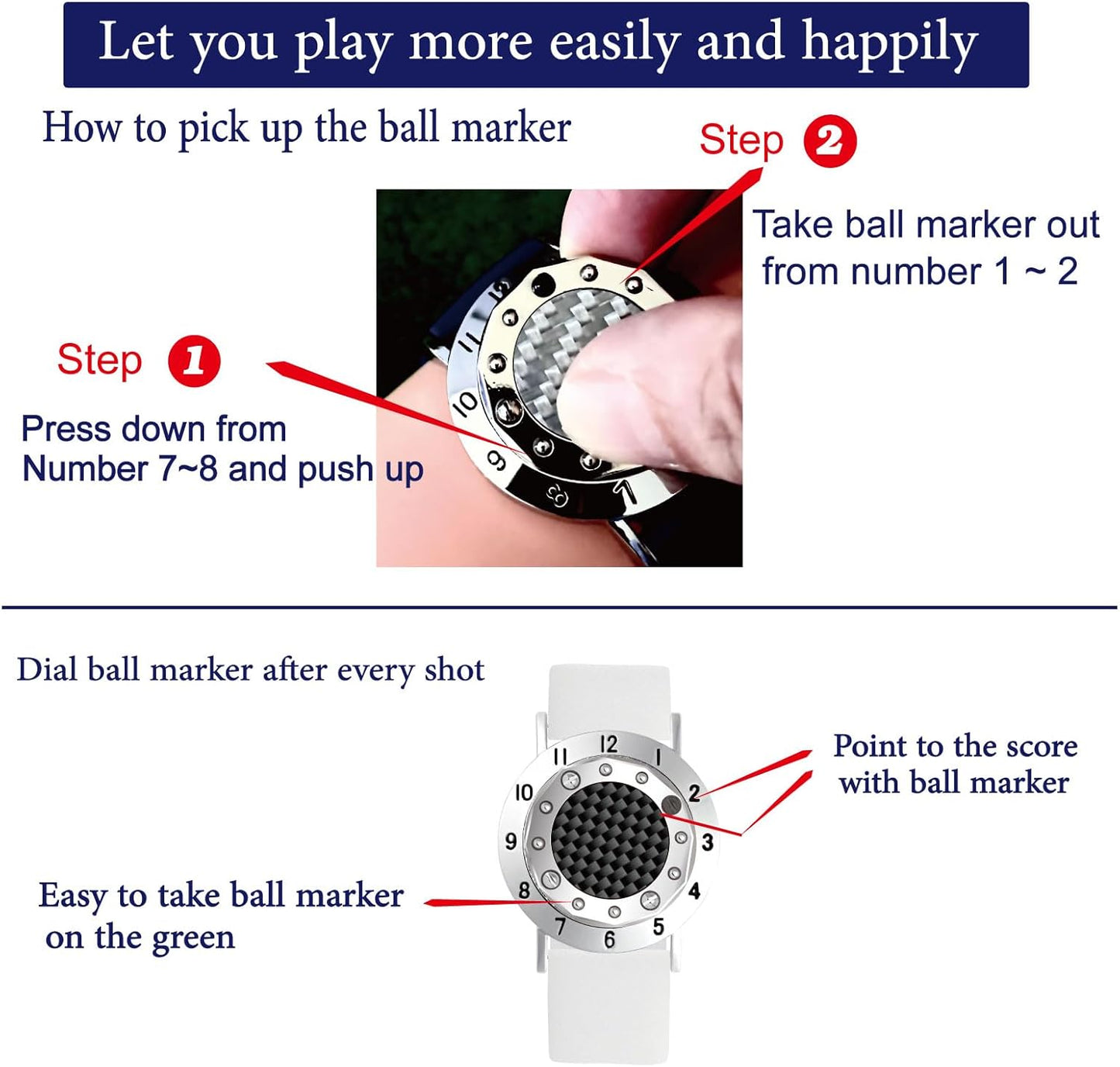 Golf Ball Marker with Carbon Fiber Ball Marker Bracelet, Golf Accessories, Golf Gifts, Golf Counter for Men Women