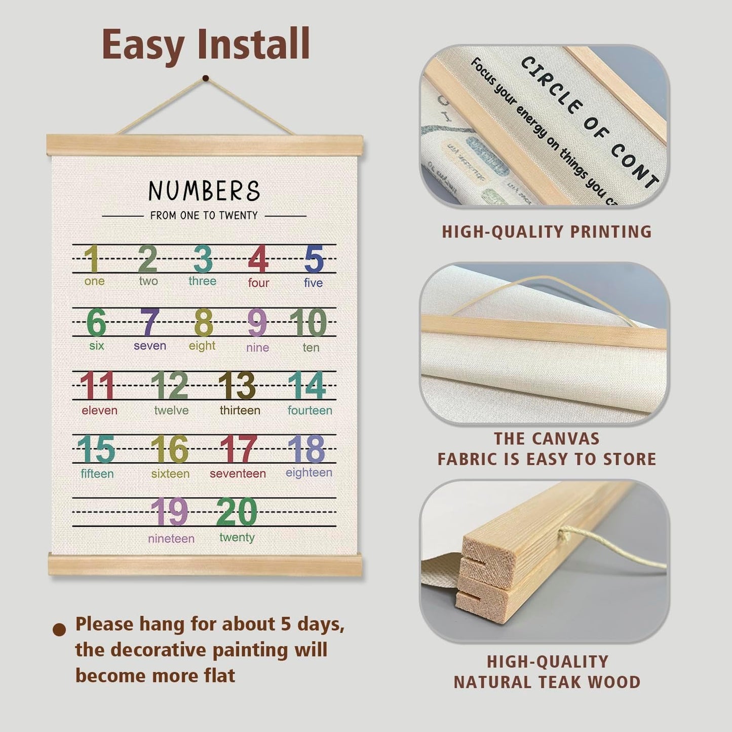 Alphabet and Numbers Wall Chart Set of 2 ,Kids Educational Posters,ABC and 1-20 Number Learning Banners for Toddlers, Preschool Classroom, Nursery, Playroom Decor 14 x 18.5 Inch(Colorful)